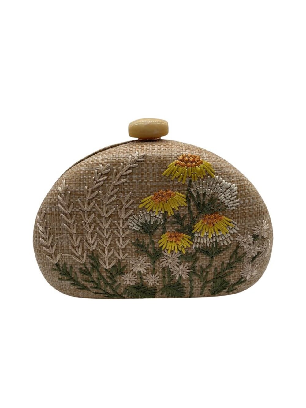 Straw Tan Floral Clutch Bag